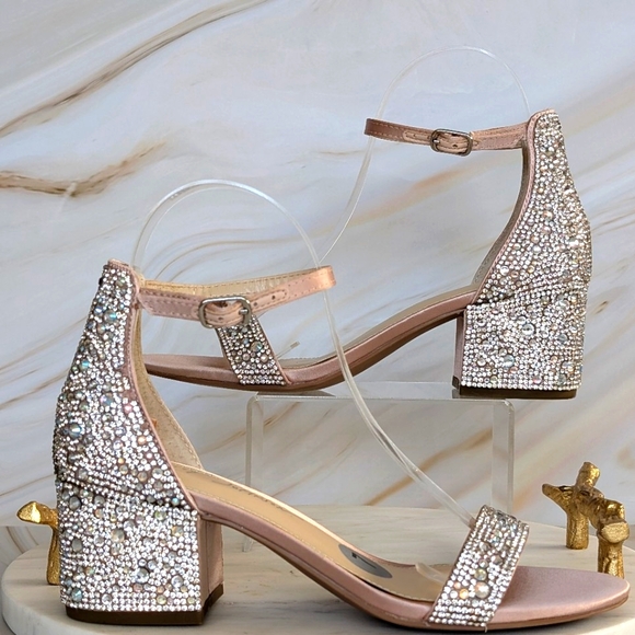 NWOB Betsey Johnson Rhinestone Crystal Block Heel Sandals - Hanna - Picture 4 of 12